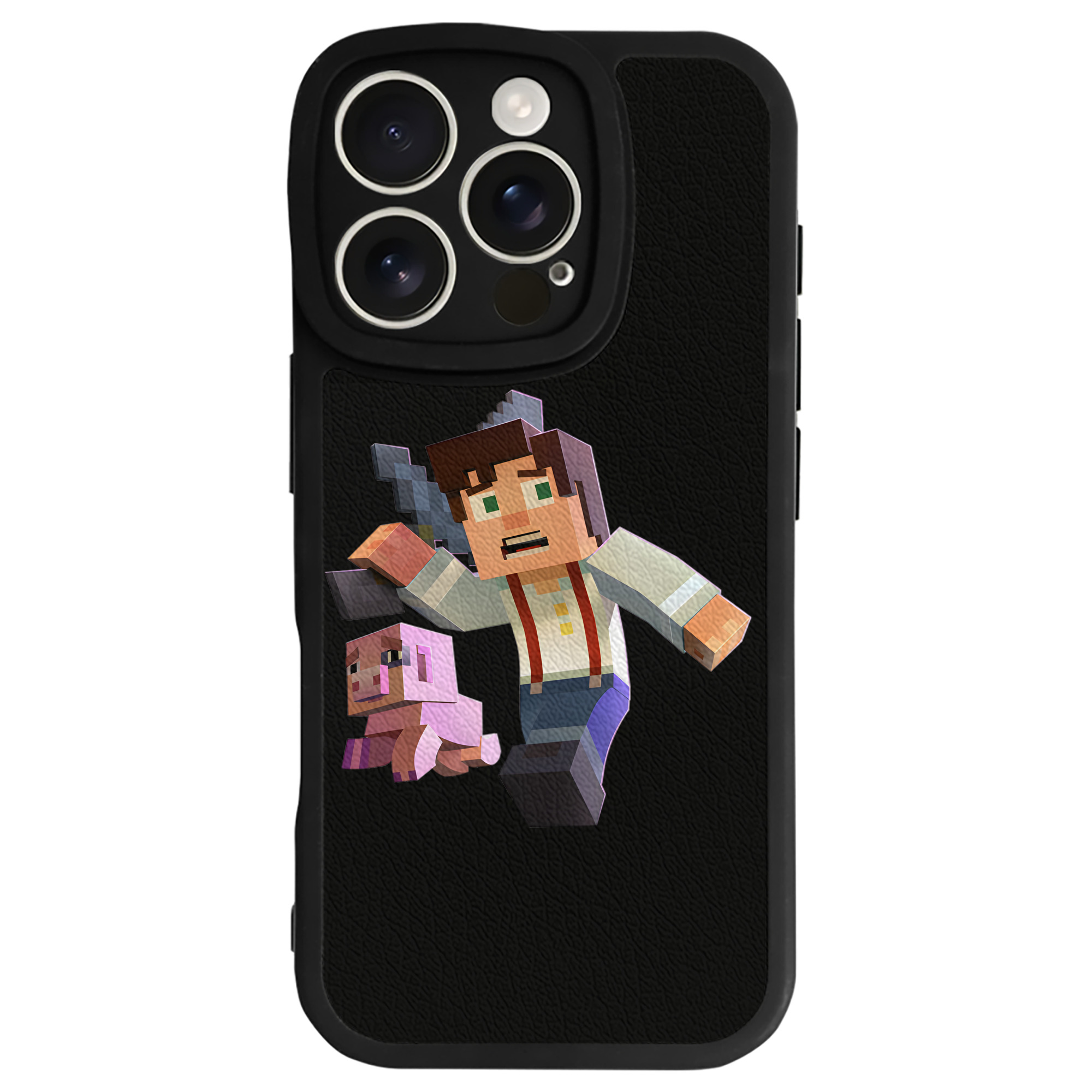（画像用） マインクラフト ブロックの世界 Minecraft MC Block world 【iPhone 16シリーズ対応】シリコンスマホケース（レザー調） 材質：シリコン